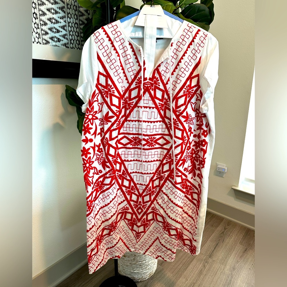 🚨SUMMER FLASH SALE🚨 ELOQUII Red & White Linen Embroidered Shift Dress
